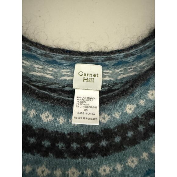 Garnet Hill Blue Lambswool Cashmere Wool Mohair Fair Isle Sweater Shirt XS - Picture 3 of 7